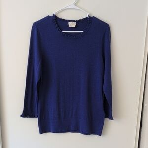 Kate Spade Womens Large Ruffle Sweater Blue Preppy Cottagecore Coquette Classic